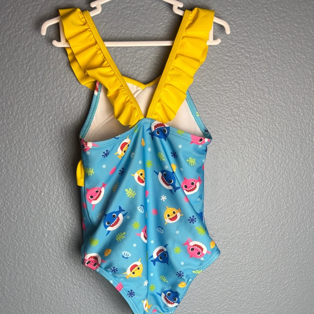 3T Baby Shark Swimsuit with Yellow Ruffle - Picture 4 of 5